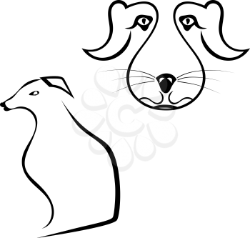 Set of dogs silhouette isolated on white background. Vector illustration.