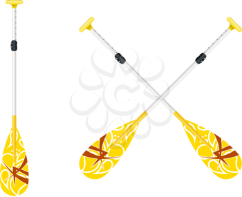 Two yellow oars for canoe