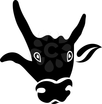 Single silhouette of a bull's head isolated on white background. Hand gesture. Vector illustration.