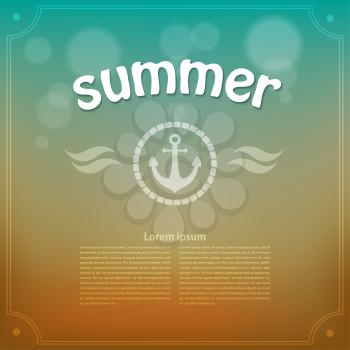 Yellow-blue background with an anchor. Summer. Retro. Vector illustration.