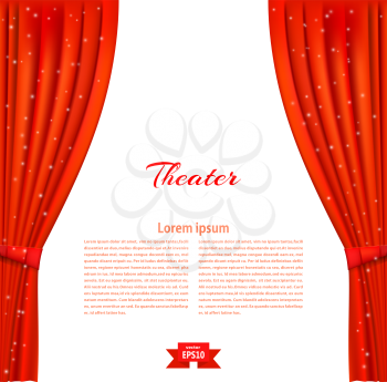 Banner with theater stage and red theater curtain. Design your theater cultural events. Vector illustration.