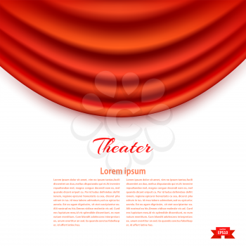 White banner with theatrical Padhuga Red theater curtain. Design your theater cultural events. Vector illustration.