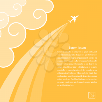 Sunny background with airplane and its tracks. Banner design for your airline. Vector illustration.