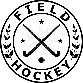 Black badge emblem  for the team field hockey on a white background . Vector illustration