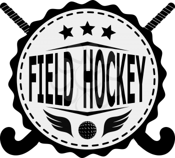 Black badge emblem design for the team field hockey on a white background . Vector illustration