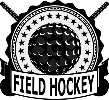 Black badge field hockey on a white background . Vector illustration