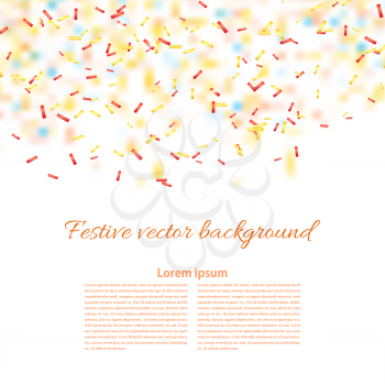 White background with confetti. Sample for your festive design. Vector illustration
