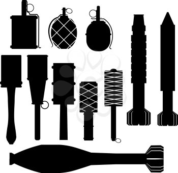 Set of silhouettes of grenades. Vector illustration