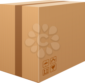 Corrugated box isolated on white background. Beware, the glass! Packaging storage transportation your product. Vector illustration.