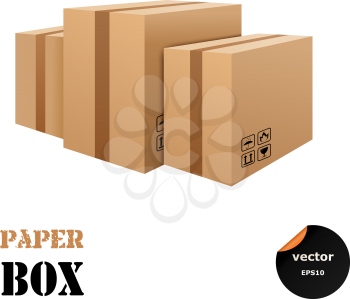 Set of cardboard boxes isolated on white background. Beware, the glass! Packaging storage transportation your product. Vector illustration.