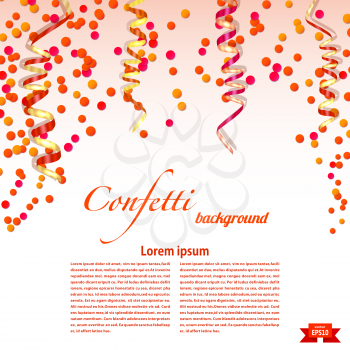 Bright festive background with confetti and streamers. Elements for your design. Vector illustration