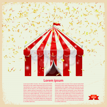 Circus big top with gold confetti on a retro background. Vector illustration