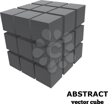 Abstract black background with a gray cube. Vector illustration