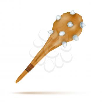 Wooden blunt weapon of ancient man. Vector illustration