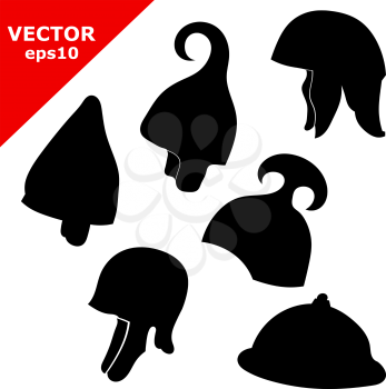 A set of black antique military helmets. Vector illustration