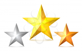Set of gold, bronze and silver stars on a white background. The symbol of victory, the award winners. Vector illustration