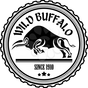 Logo, label two buffalo, bull fighting. Design badge for your farm, shop, market. Agriculture. Cattle. Fresh and quality meat and milk. Natural product. Logo. Vector illustration