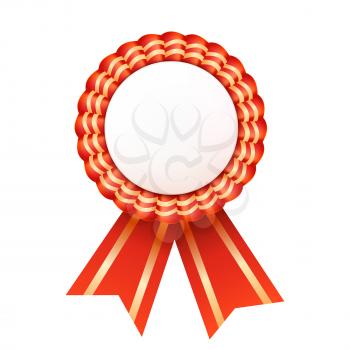 Red satin ribbon medallion isolated on white background. Success privilege. Vector illustration.