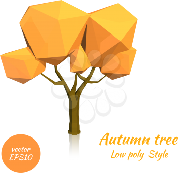 Image of autumn tree in low poly style on a white background. Vector illustration