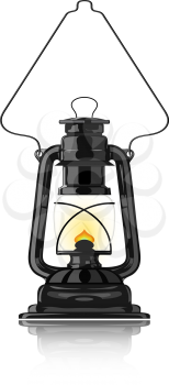 Vintage oil lamp with reflection. Vector illustration