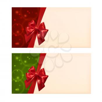 Blank card with red ribbon and place for text. Vector illustration