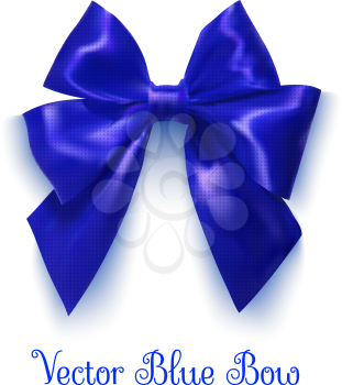 Realistic blue bow on a white background. Object for design. Vector illustration