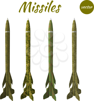 Set missile khaki isolated on white background. Low poly style. Vector illustration.