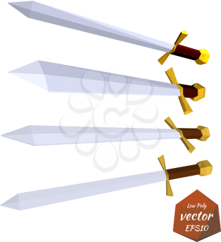 Set of swords isolated on white background. Low poly style. Vector illustration.