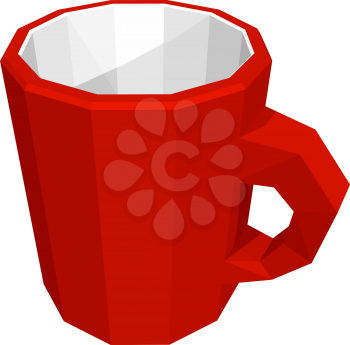Red mug isolated on white background. Low poly style. Vector illustration.