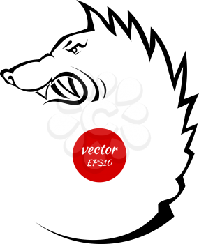 Silhouette head with an evil wolf isolated on white background. Vector illustration.