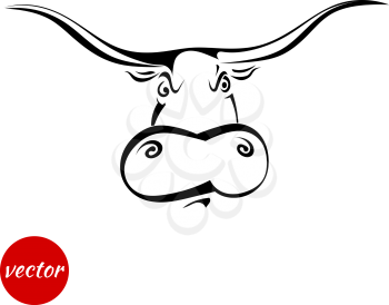 Angry bull's head isolated on white background. Vector illustration.