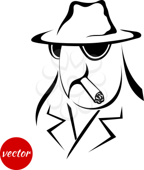 Sketch bird in the coat, hat and cigar isolated on a white background. Vector illustration.