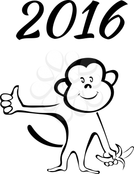 Sketch monkey and 2016. Design of the calendar. Vector illustration.
