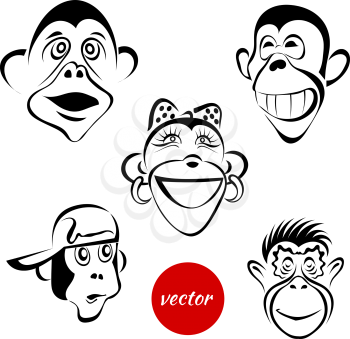 A set of sketches monkey in different images isolated on white background. Design of the calendar. Vector illustration.