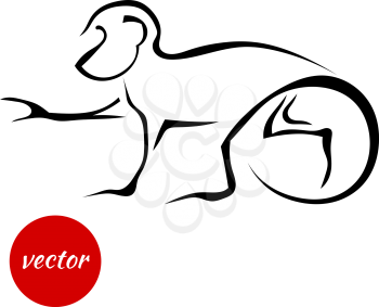 Black graphic silhouette of a monkey. Vector illustration