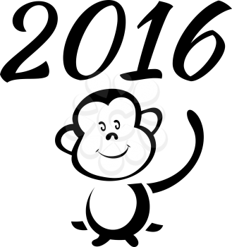 Sketch monkey and 2016  isolated on white background. Design of the calendar. Vector illustration.