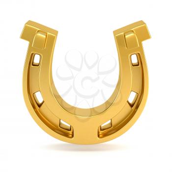 Gold horseshoe isolated on white background. 3d illustration.