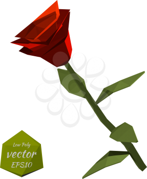 Red Rose in the style of low poly. Vector illustration.