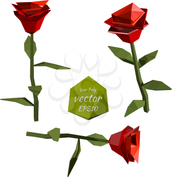 Red Roses in the low poly style. Vector illustration