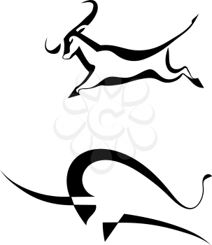 A set of sketches of silhouettes of bulls isolated on a white background. Vector illustration.