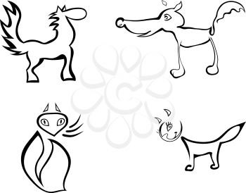 Set of stylized animals isolated on a white background. Cartoon. Vector illustration.