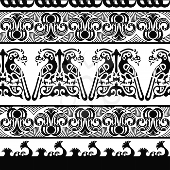 Black and white seamless pattern with Indian motifs. Vector illustration