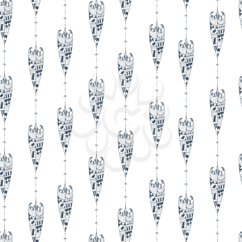 Black and white seamless texture with ornaments from bird feathers in tribal style. 
Feathers. Vector illustration.