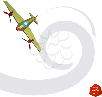 Fighter with contrails on a white background. The twin-engine fighter. Vintage. Vector illustration.