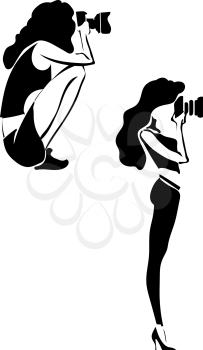 Silhouette girl photographer isolated on white background. Vector illustration.