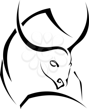 Black silhouette of a powerful bull. Vector illustration.