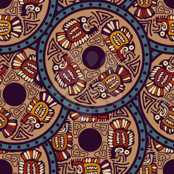 Aztec seamless pattern with fish. Indian national motive. Vector illustration.