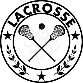 Sign lacrosse in a circle with a star and laurel branches. Vector illustration