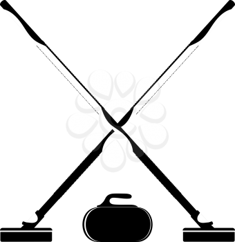 Brooms and stone for curling on a white background. Vector illustration.