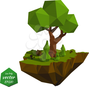 Abstract island with trees in the low poly style. Vector illustration